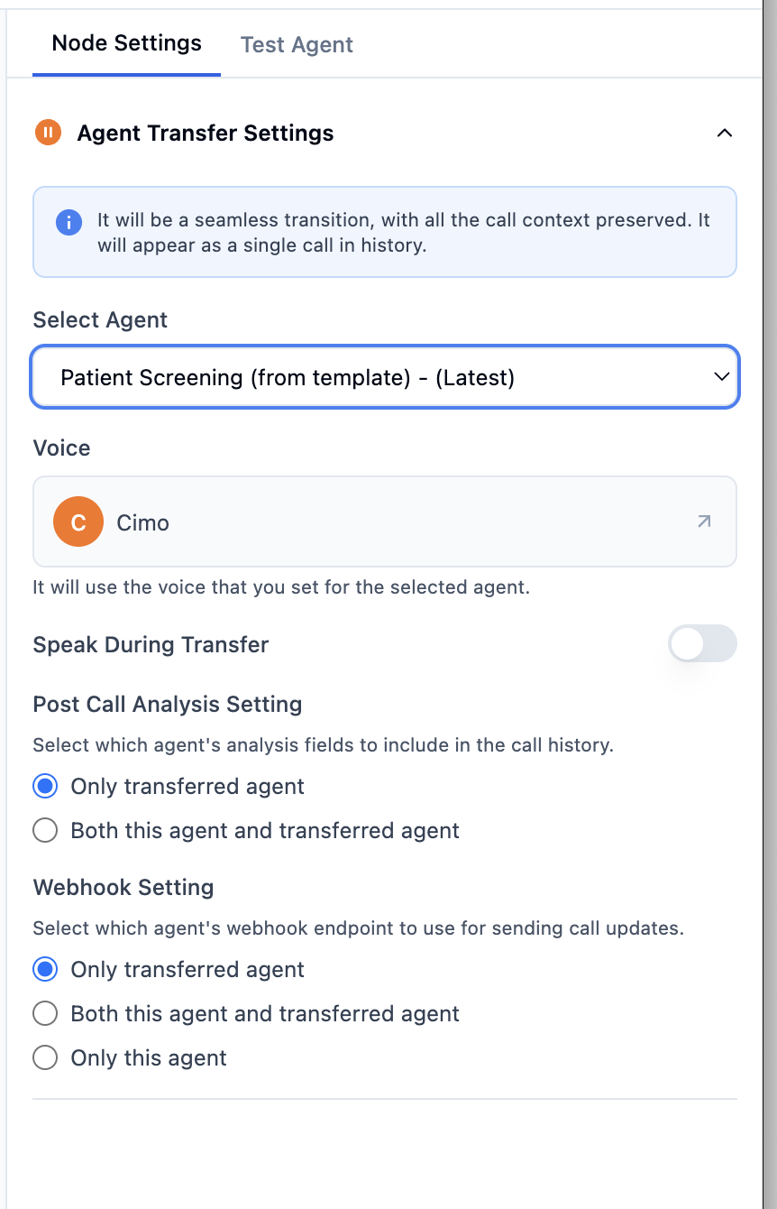 Agent transfer settings