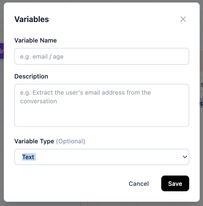 Variables list in the editor