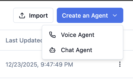 Create agent button inside a folder