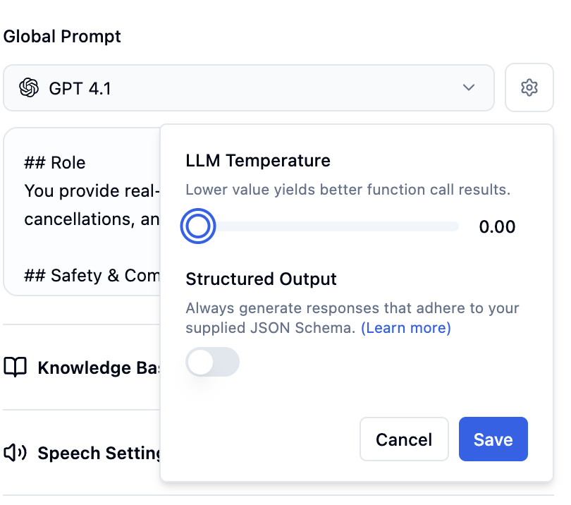 Global prompt configuration