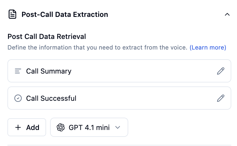 Post call configuration